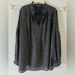 Lane Bryant V-neck Black Metallic Gold Dot Balloon Sleeve Blouse size 20 Popover